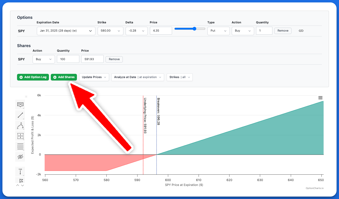 Adding shares to the Profit and Loss Chart.