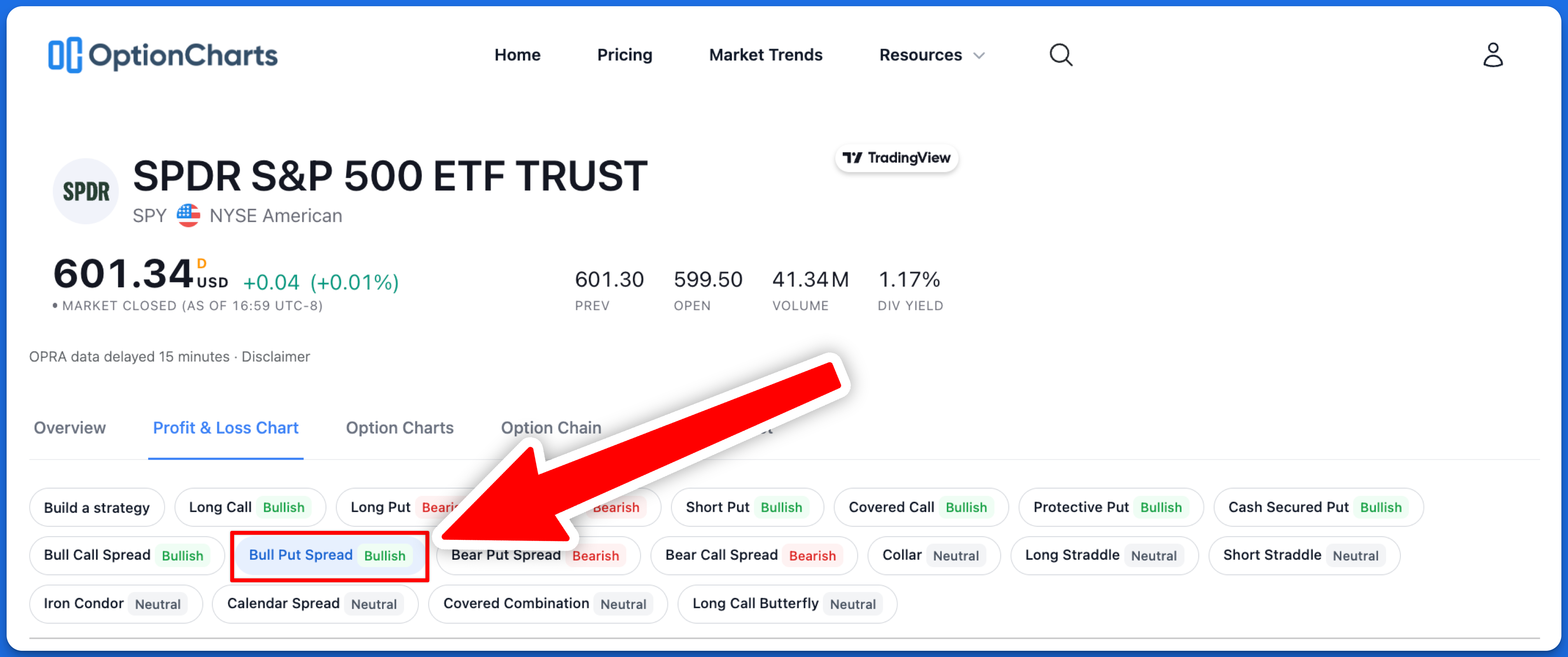 Illustration of picking a strategy with the Profit and Loss Chart